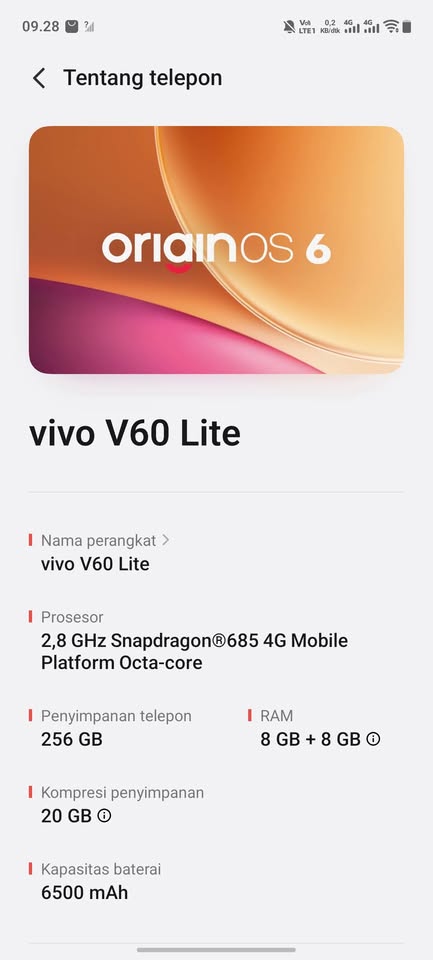 JUAL HP V60 LITE 4G RAM 8+8 / 256GB MULUS LENGKAP – SIAP PAKAI