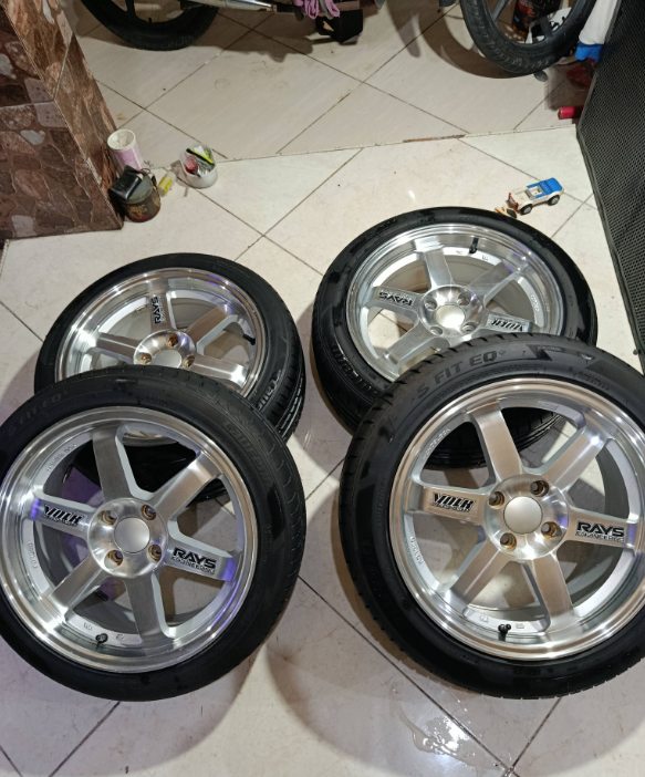 Jual Velg + Ban Volk Rays TE37 Ring 16 Full Polish – Like New! 🔥