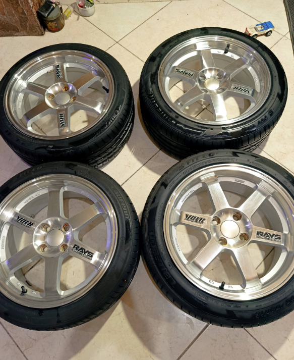 Jual Velg + Ban Volk Rays TE37 Ring 16 Full Polish – Like New! 🔥